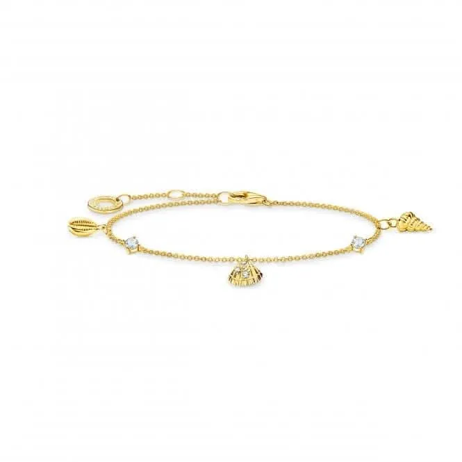 Charming Gold Plated Shells And White Stones Bracelet A2060-414-14-L19V