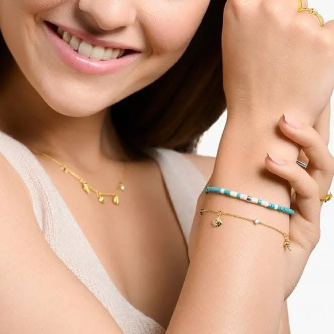Charming Gold Plated Shells And White Stones Bracelet A2060-414-14-L19V