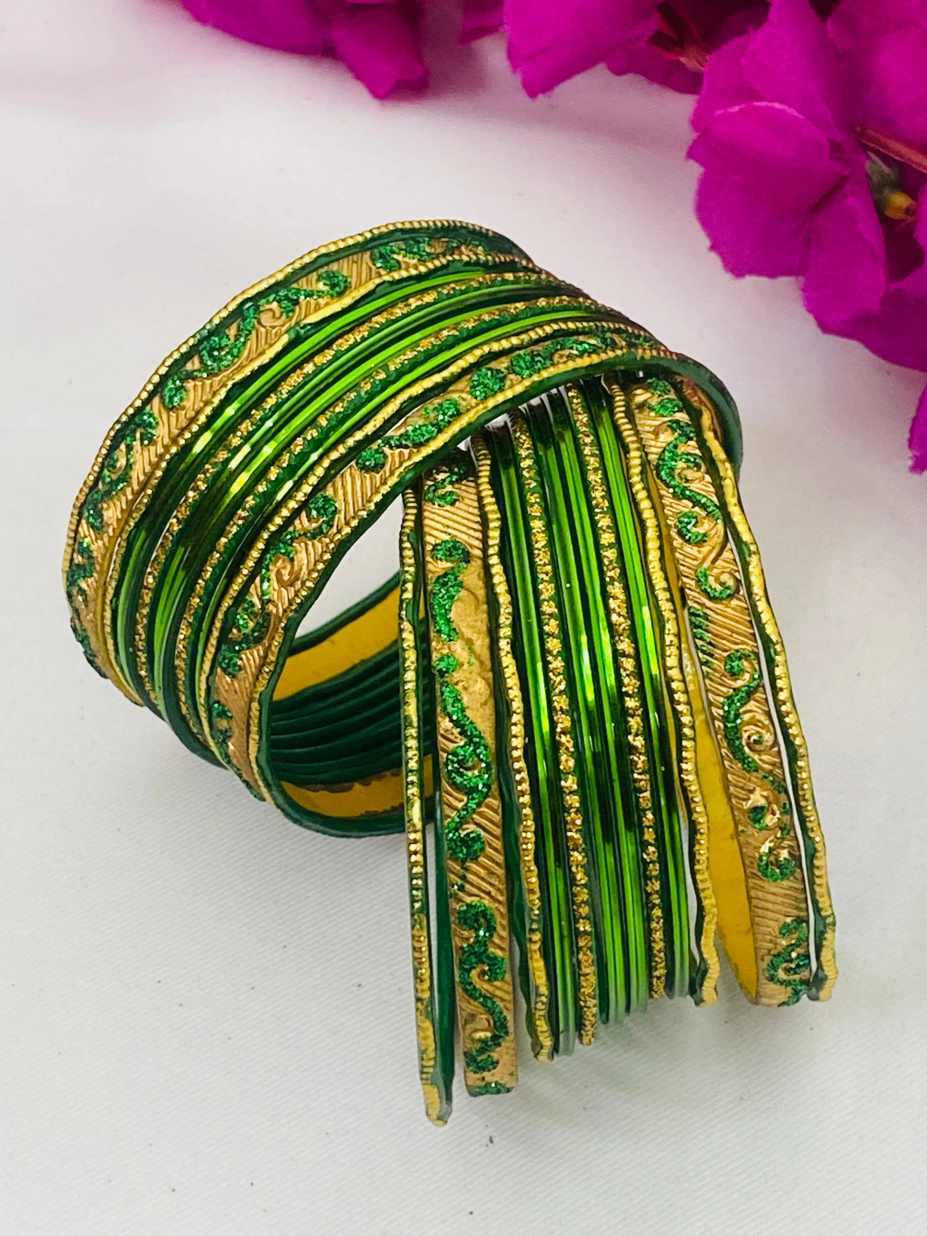 Charming Green Color Shinning Designer Metal Bangles