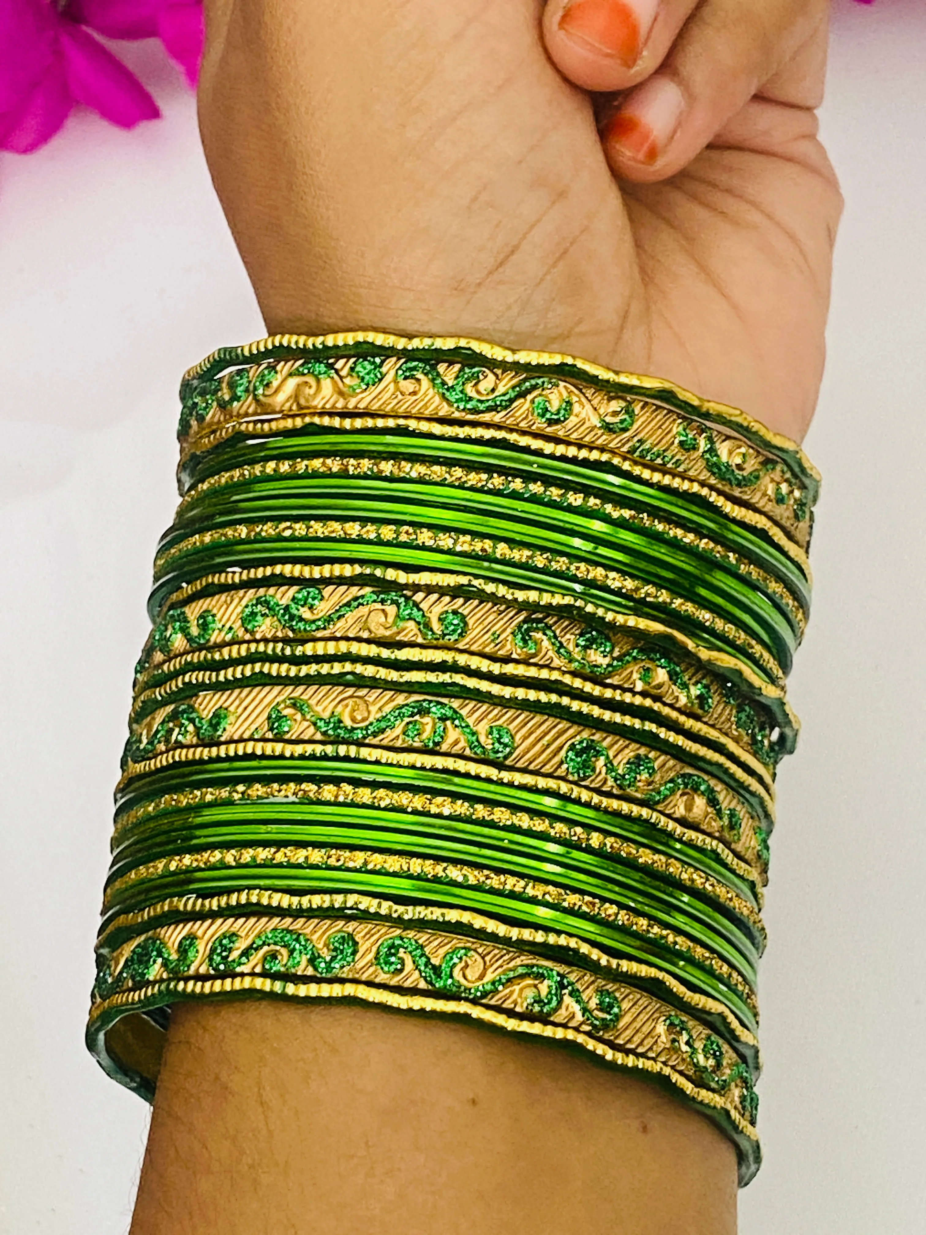 Charming Green Color Shinning Designer Metal Bangles