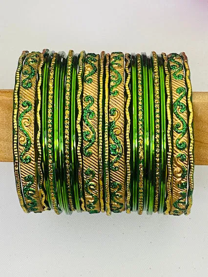 Charming Green Color Shinning Designer Metal Bangles