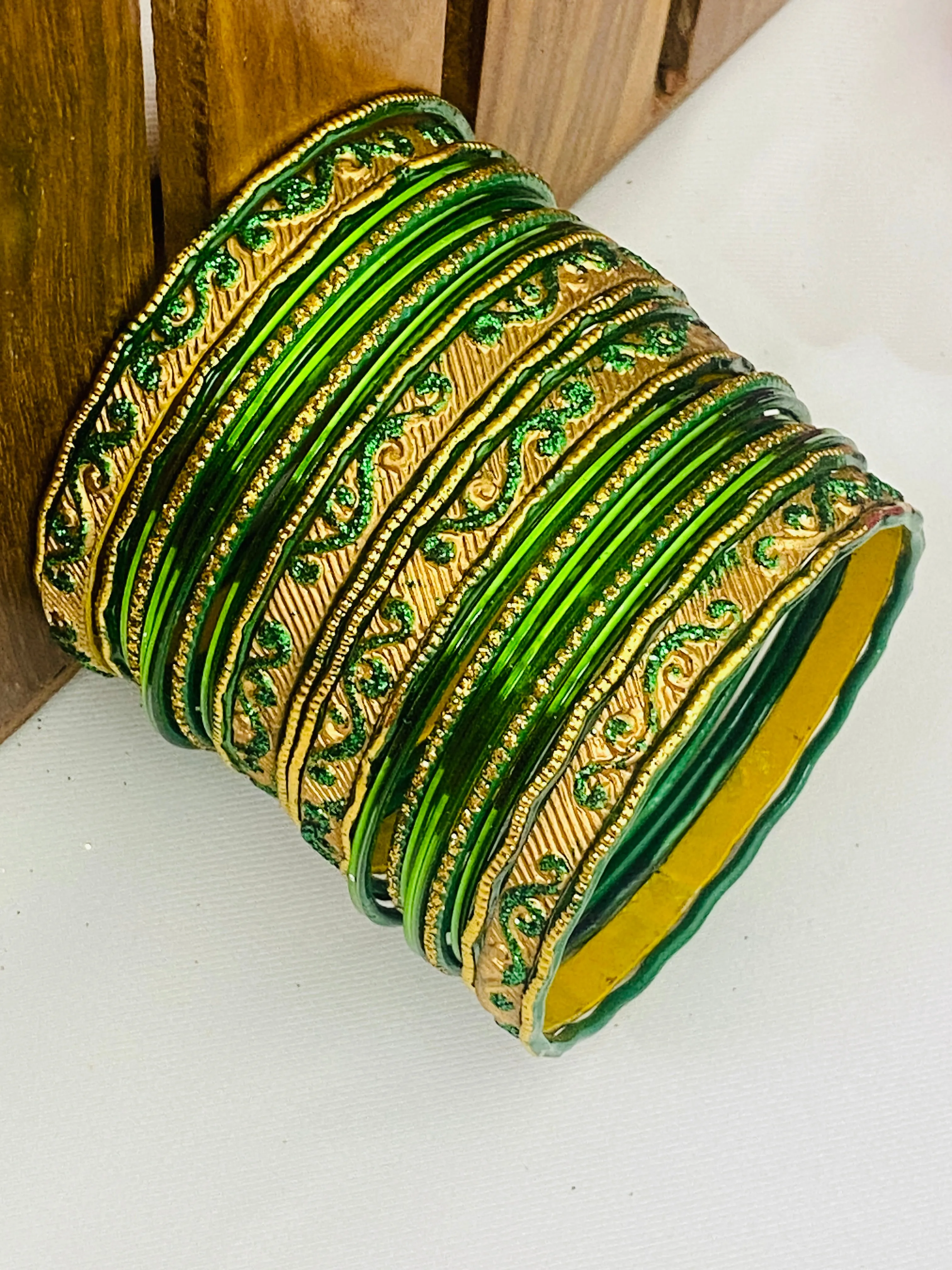 Charming Green Color Shinning Designer Metal Bangles