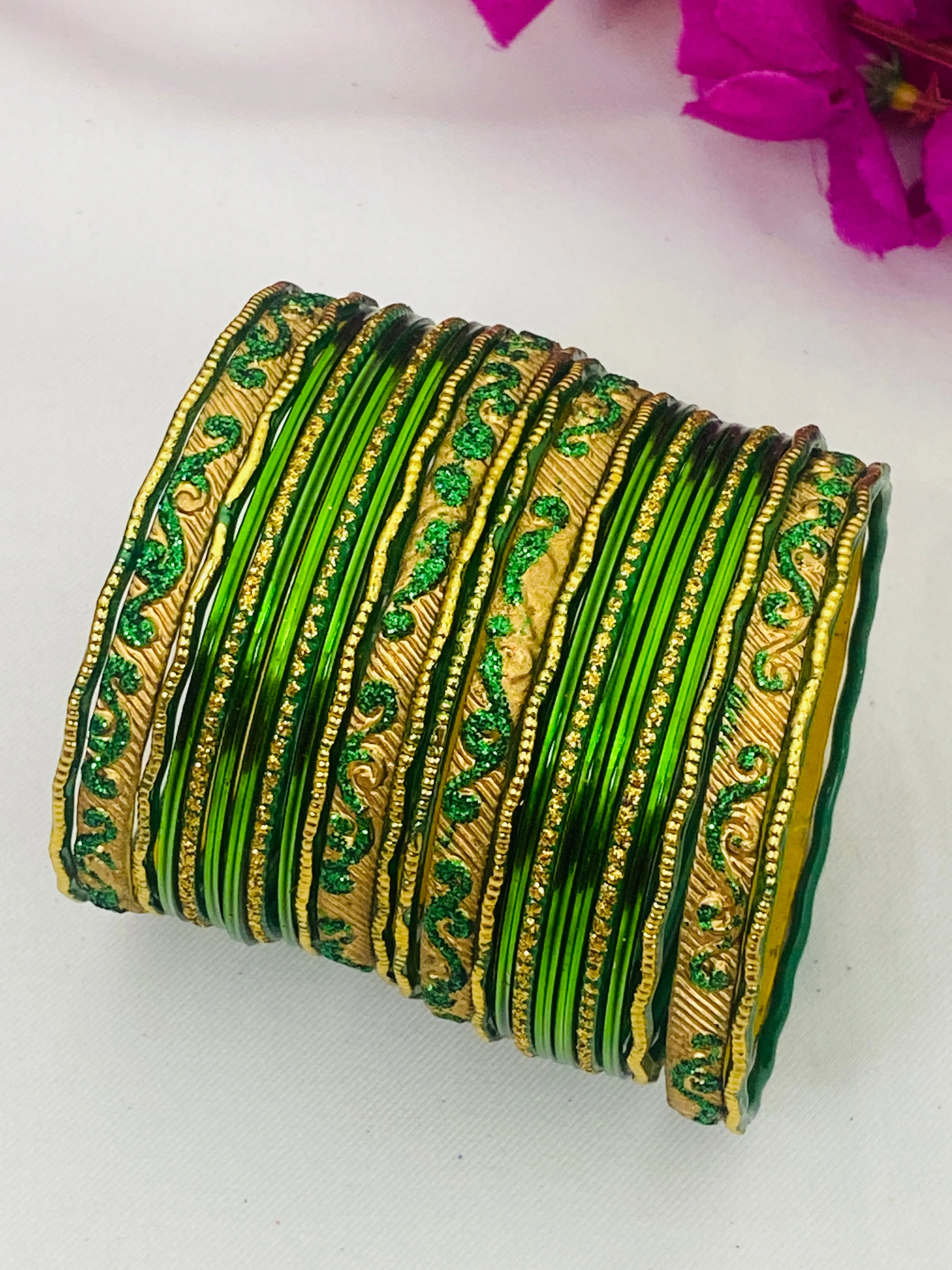 Charming Green Color Shinning Designer Metal Bangles