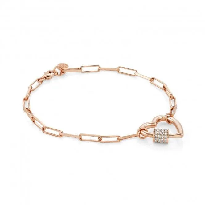 Charming Silver Cubic Zirconia Large Rose Gold Heart Bracelet 148502/007