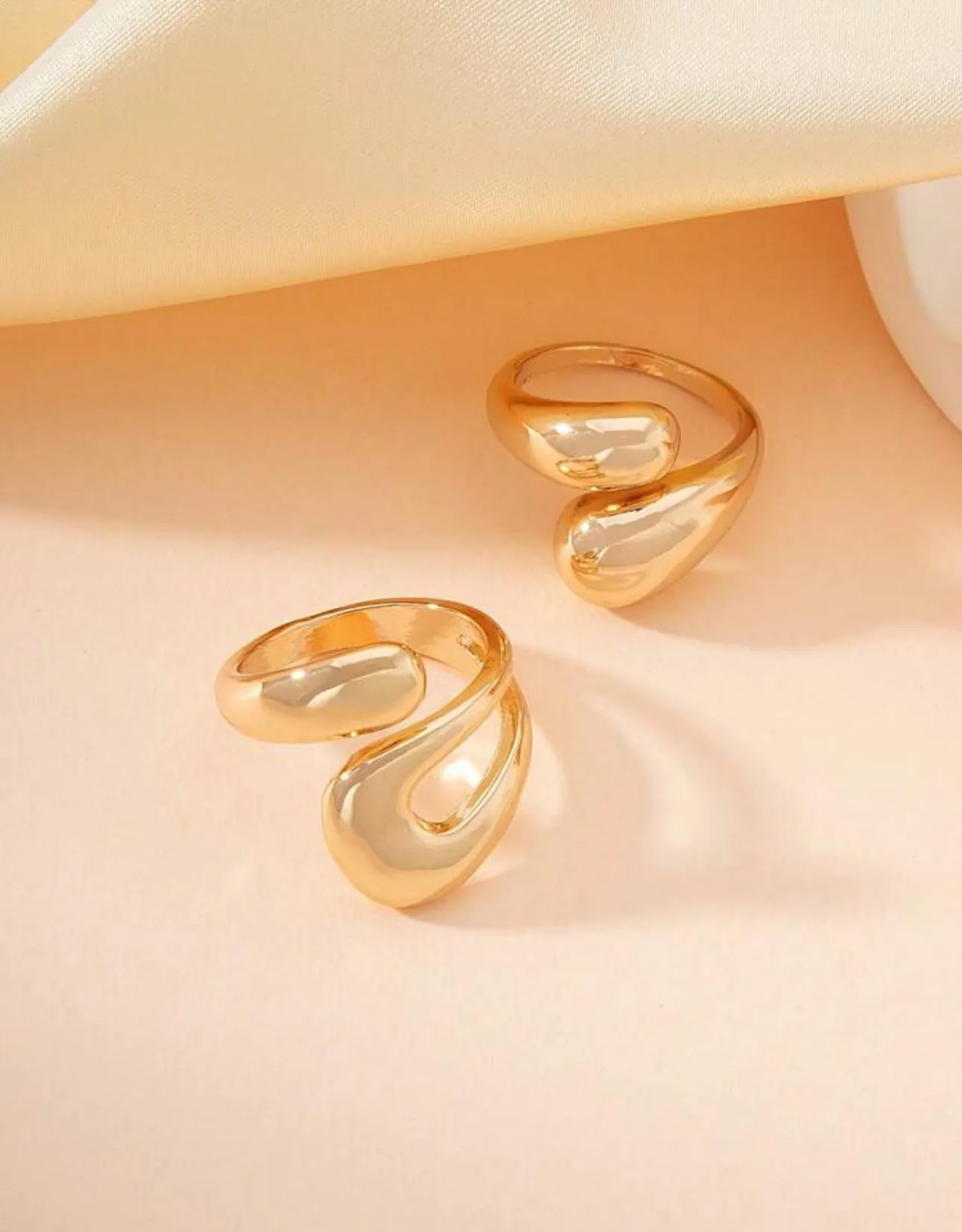 Chunky Gold Teardrop Open Rings Set for Women – Trendy Elegant Fashion Jewelry