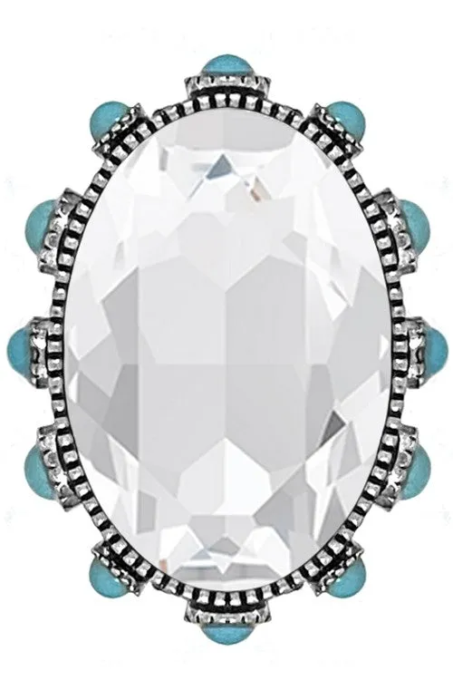 Clear Western Gemstone Oval Glass Crystal Stone Ring
