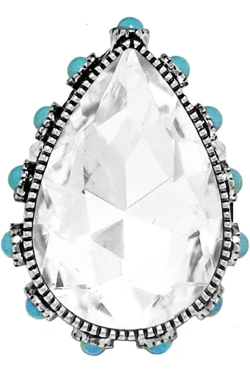 Clear Western Teardrop Glass Stone Gemstone Cuff Ring