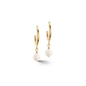 Coeur de Lion Earrings Creole Freshwater Pearls & Chunky Chain Navette Multiwear white-gold