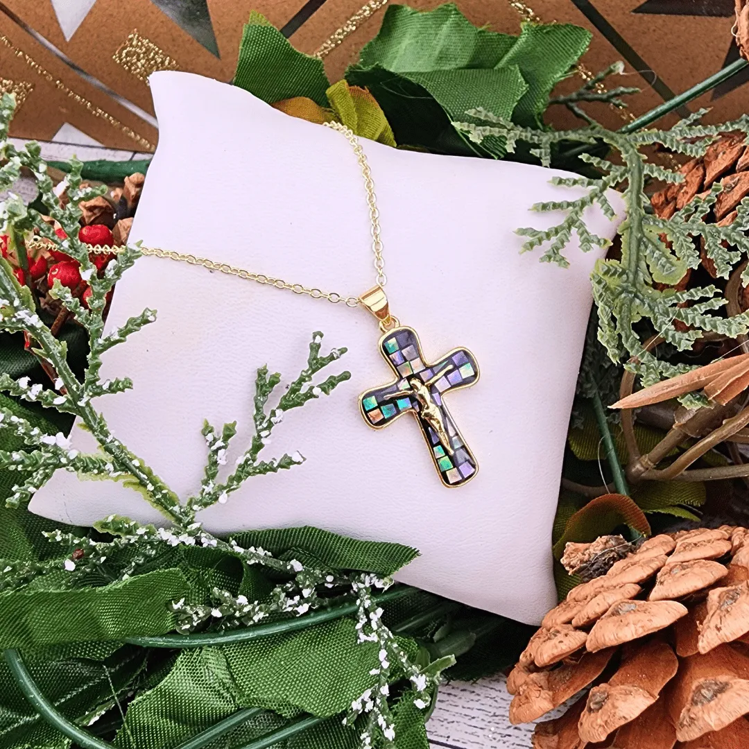 Colored Crackle Crucifix Necklaces