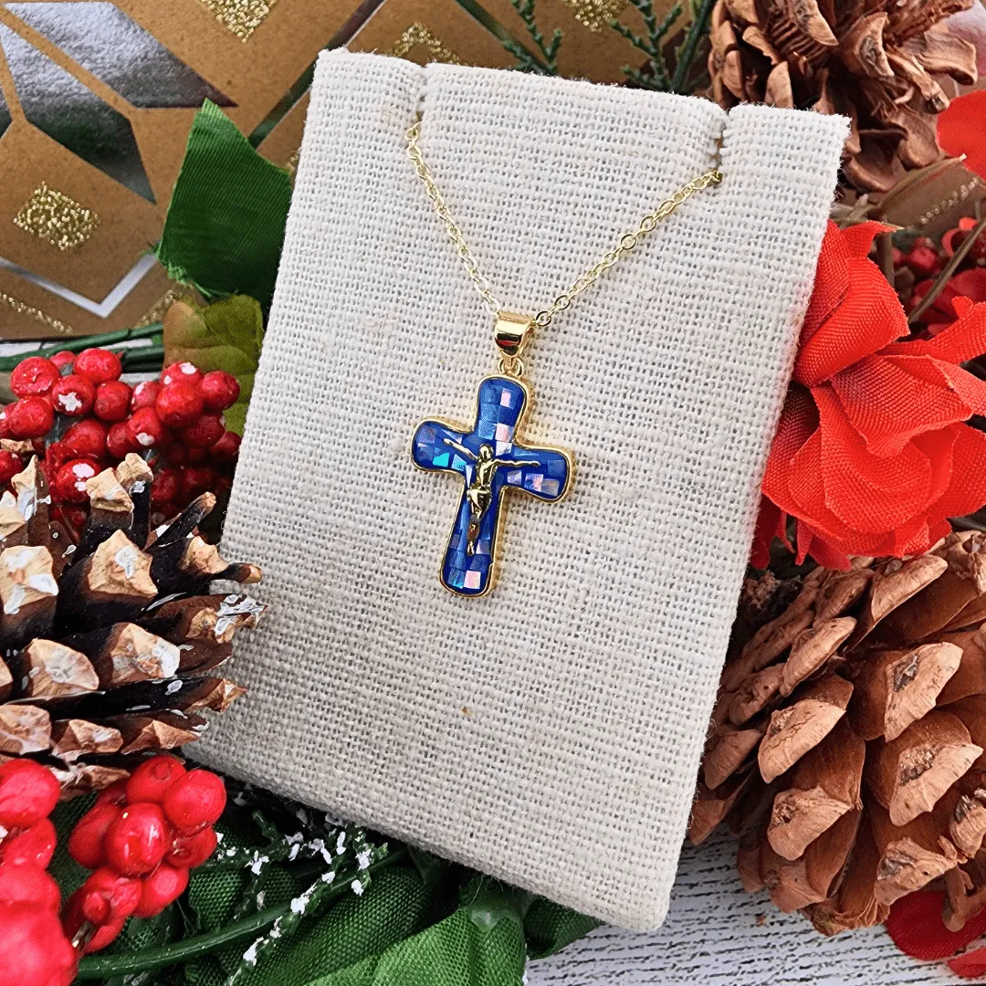 Colored Crackle Crucifix Necklaces