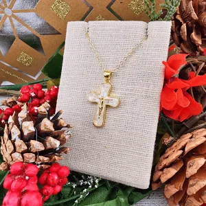 Colored Crackle Crucifix Necklaces