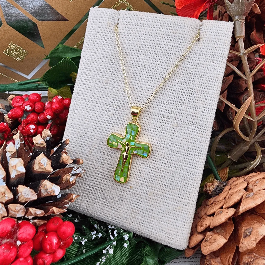 Colored Crackle Crucifix Necklaces
