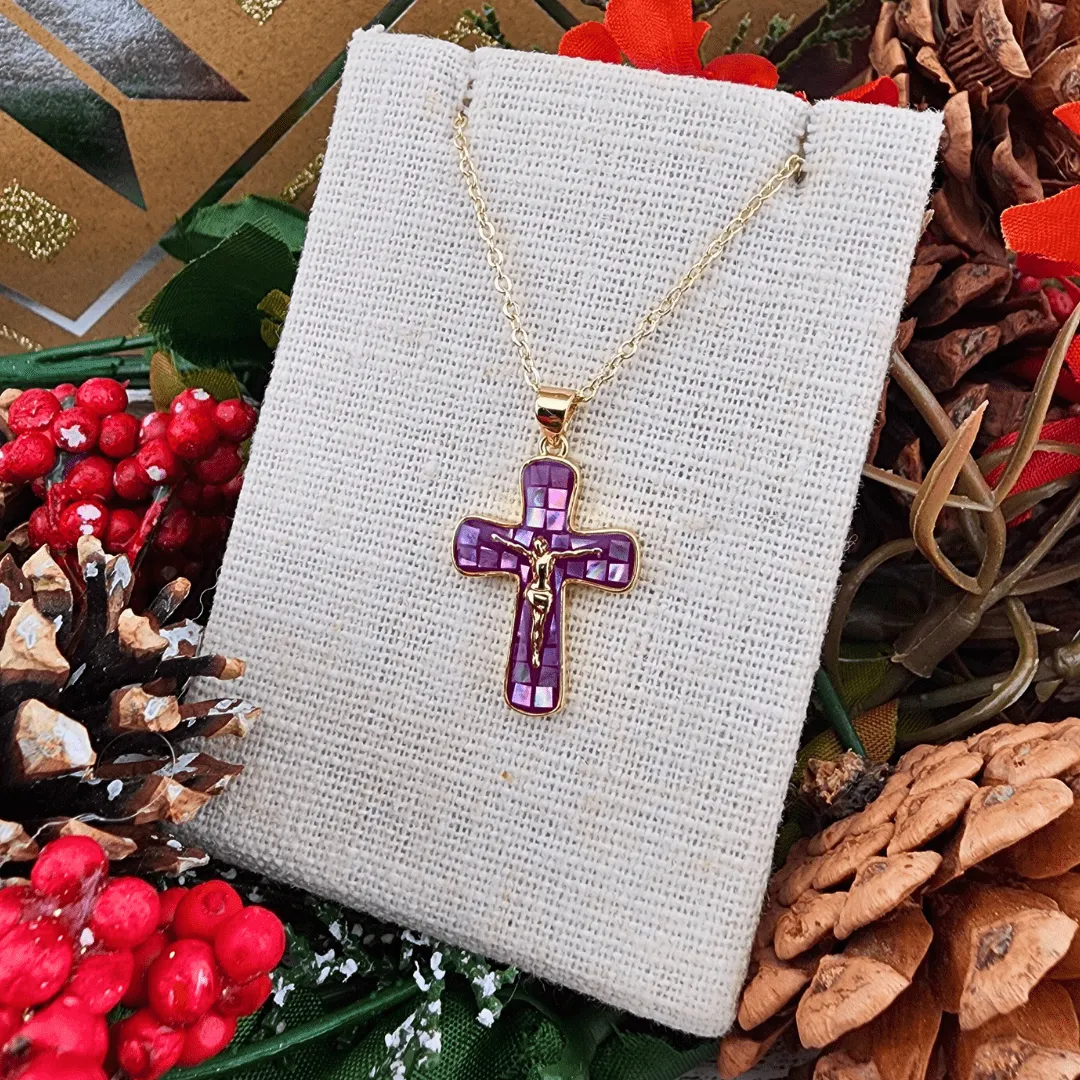Colored Crackle Crucifix Necklaces