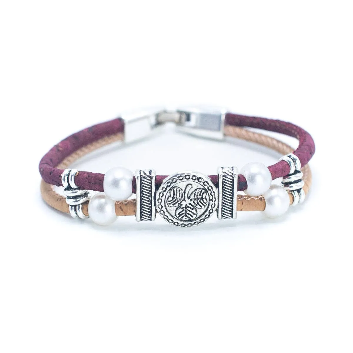 Colorful cork with pearl and flower pendant bracelet DBR-005-MIX-5