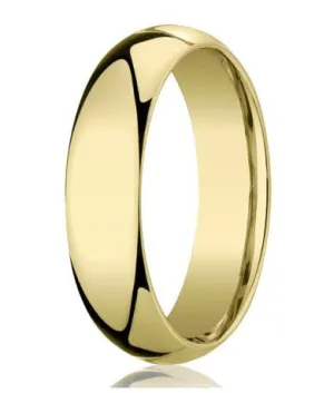 Comfort-Fit 18K Yellow Gold Domed Wedding Band with Polished Finish – 6 mm