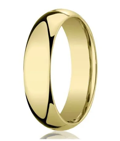 Comfort-Fit 18K Yellow Gold Domed Wedding Band with Polished Finish – 6 mm