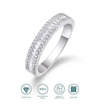 COSYA 925 Sterling Silver 2MM Moissanite Row Rings