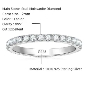 COSYA 925 Sterling Silver 2MM Moissanite Row Rings