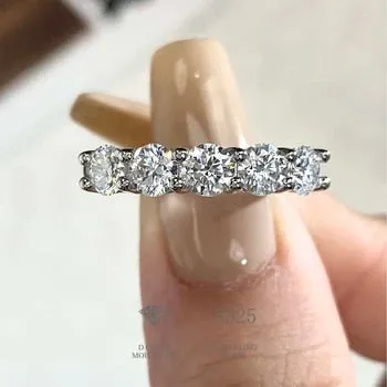 COSYA 925 Sterling Silver 2MM Moissanite Row Rings