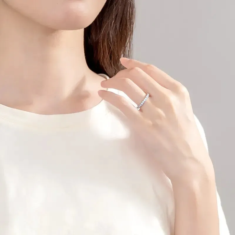 COSYA 925 Sterling Silver 2MM Moissanite Row Rings