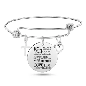 Cross Heart Charms Bible Psalm Stainless Steel Bangle  Bracelets