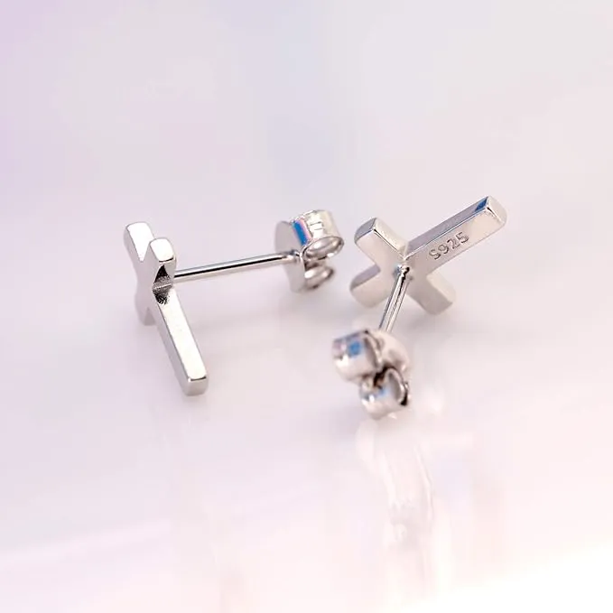Cross Stud Earrings-Sterling Silver