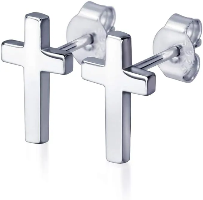 Cross Stud Earrings-Sterling Silver