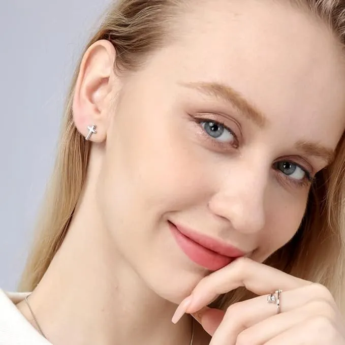 Cross Stud Earrings-Sterling Silver