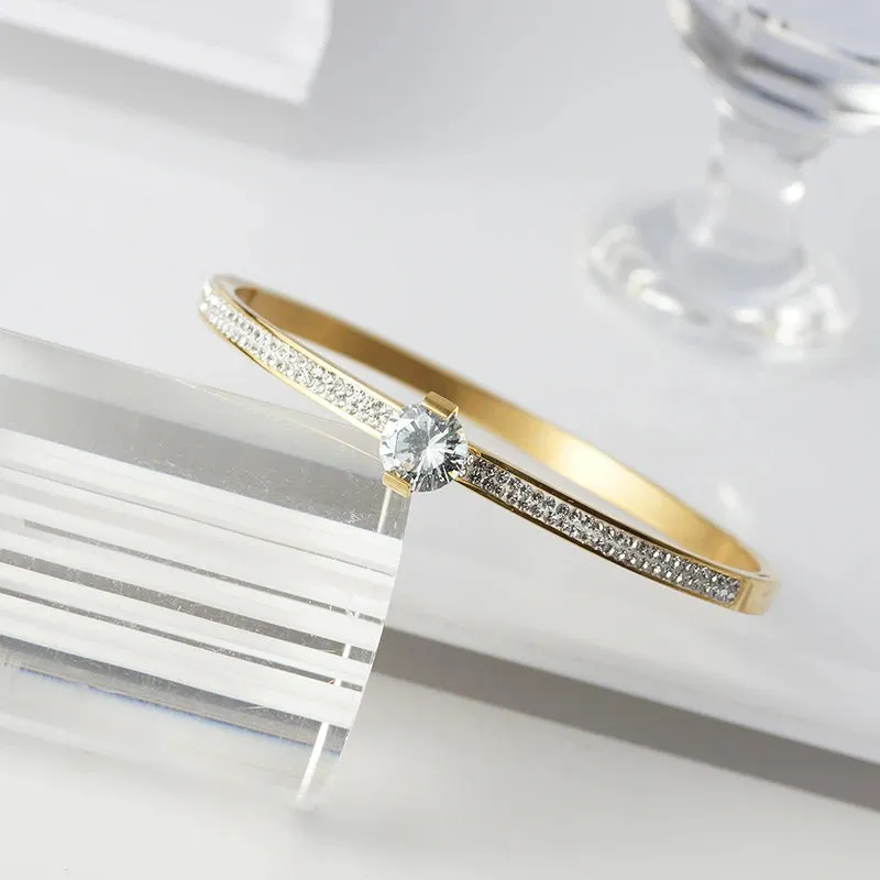 Crystal Bangle Bracelet Cubic Zirconia Gold Plating Wristband Jewelry