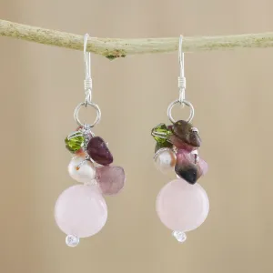 Cultured Pearl and Quartz Sterling Silver Earrings