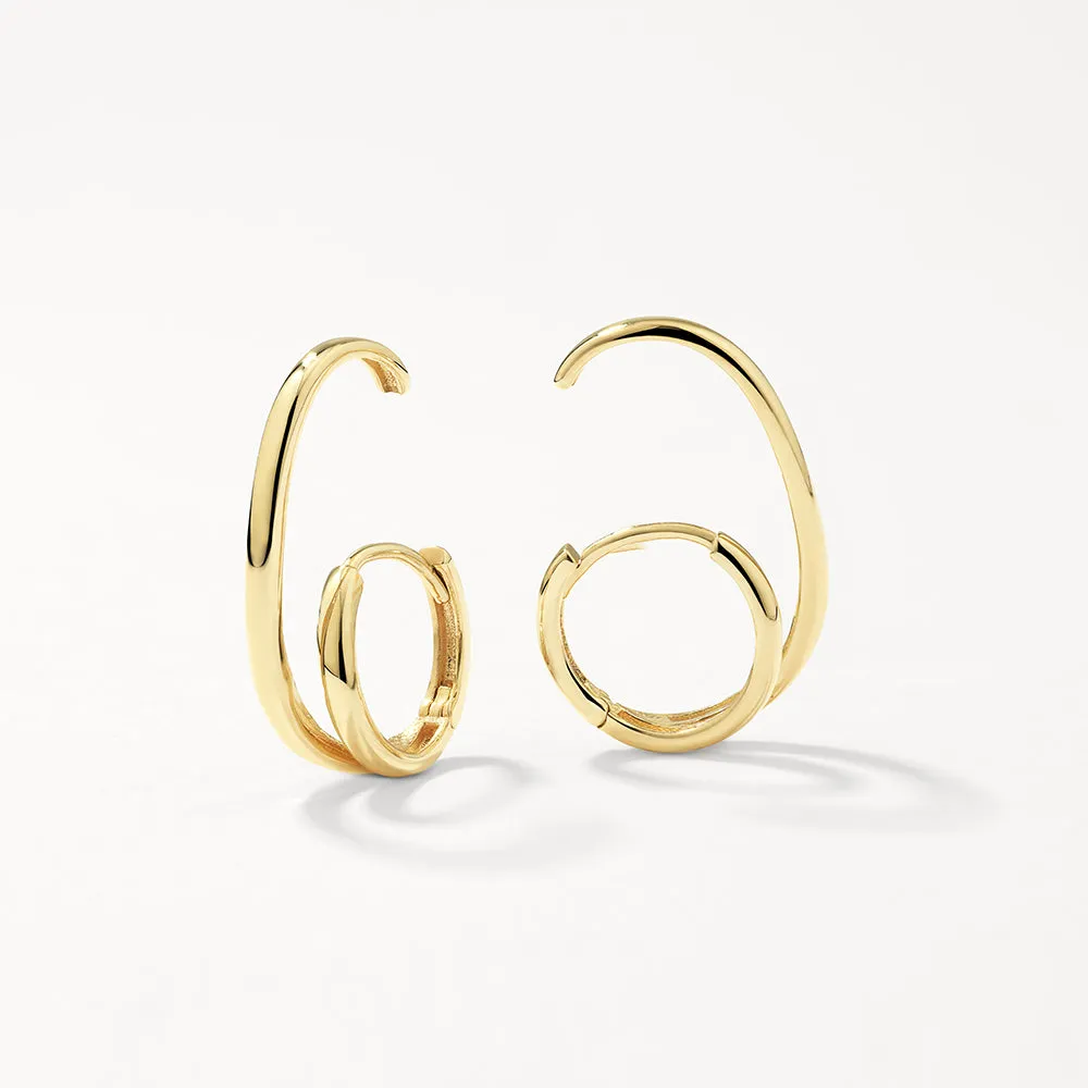 Double Lobe Cuff Huggie Earring in 10k Gold