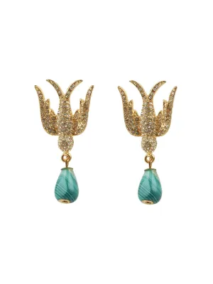 Dove Earrings with Blue Crystal Drop