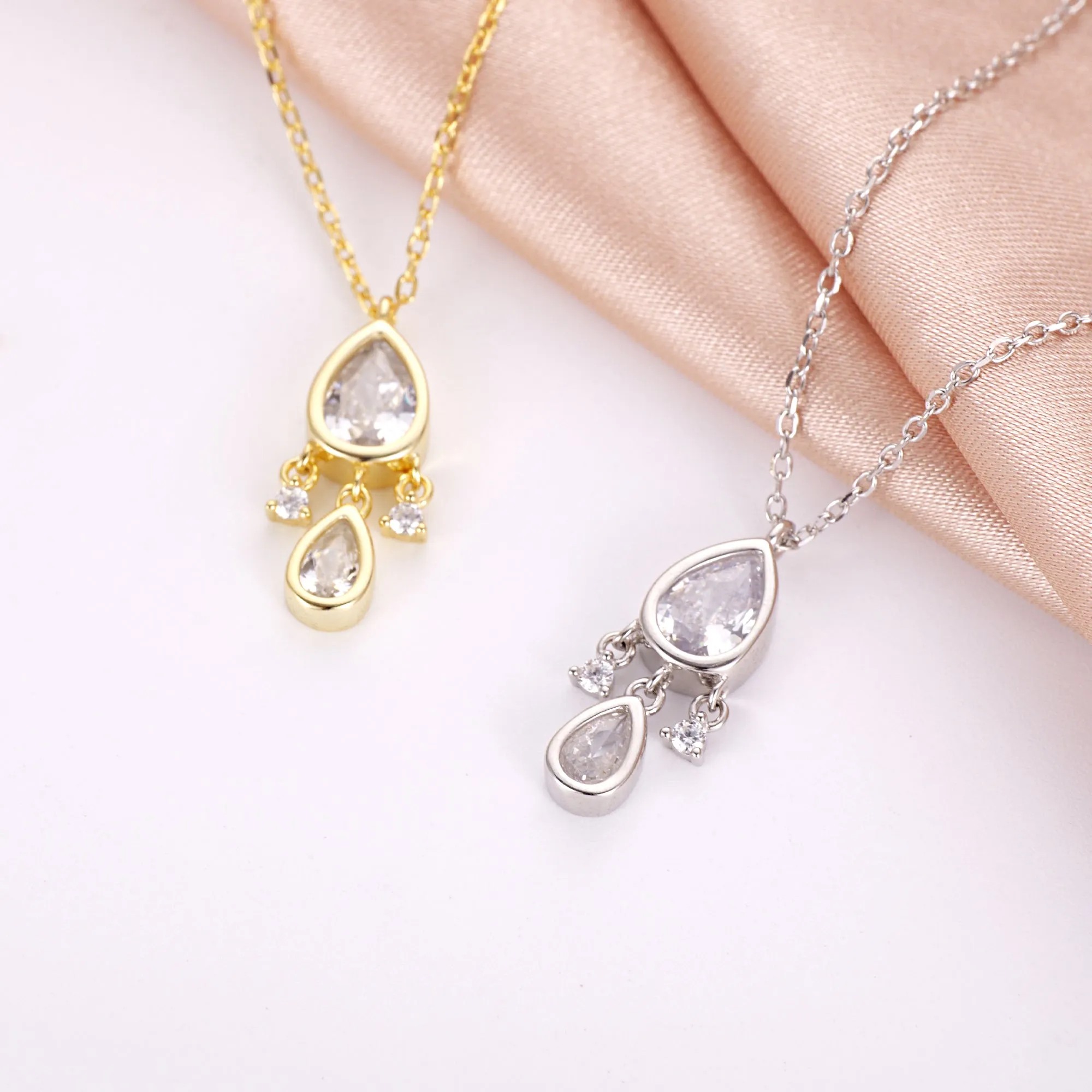 Elegant Dainty Dangling Pendant Necklace with Sparkling Pear CZ – Perfect Gift for Any Occasion