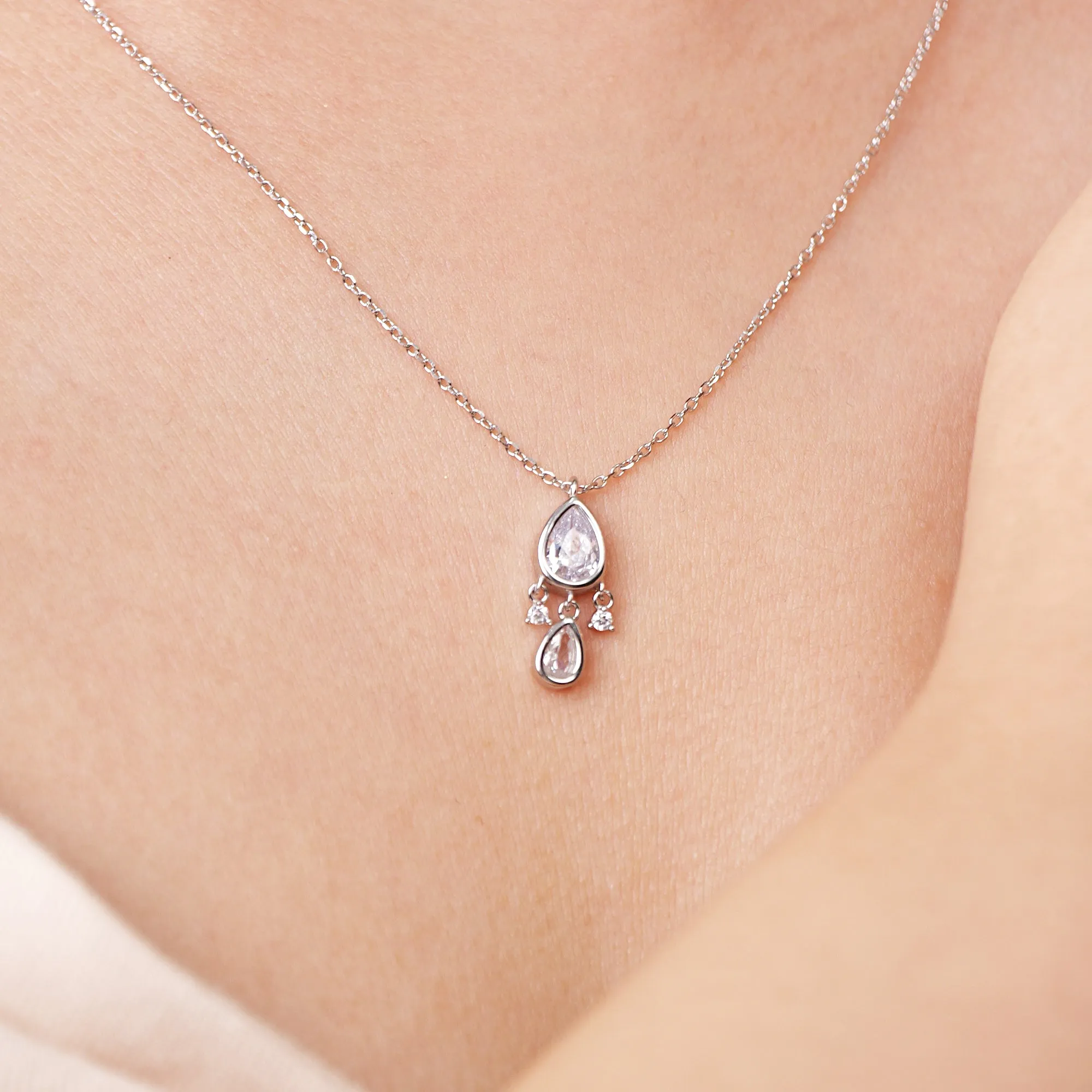 Elegant Dainty Dangling Pendant Necklace with Sparkling Pear CZ – Perfect Gift for Any Occasion