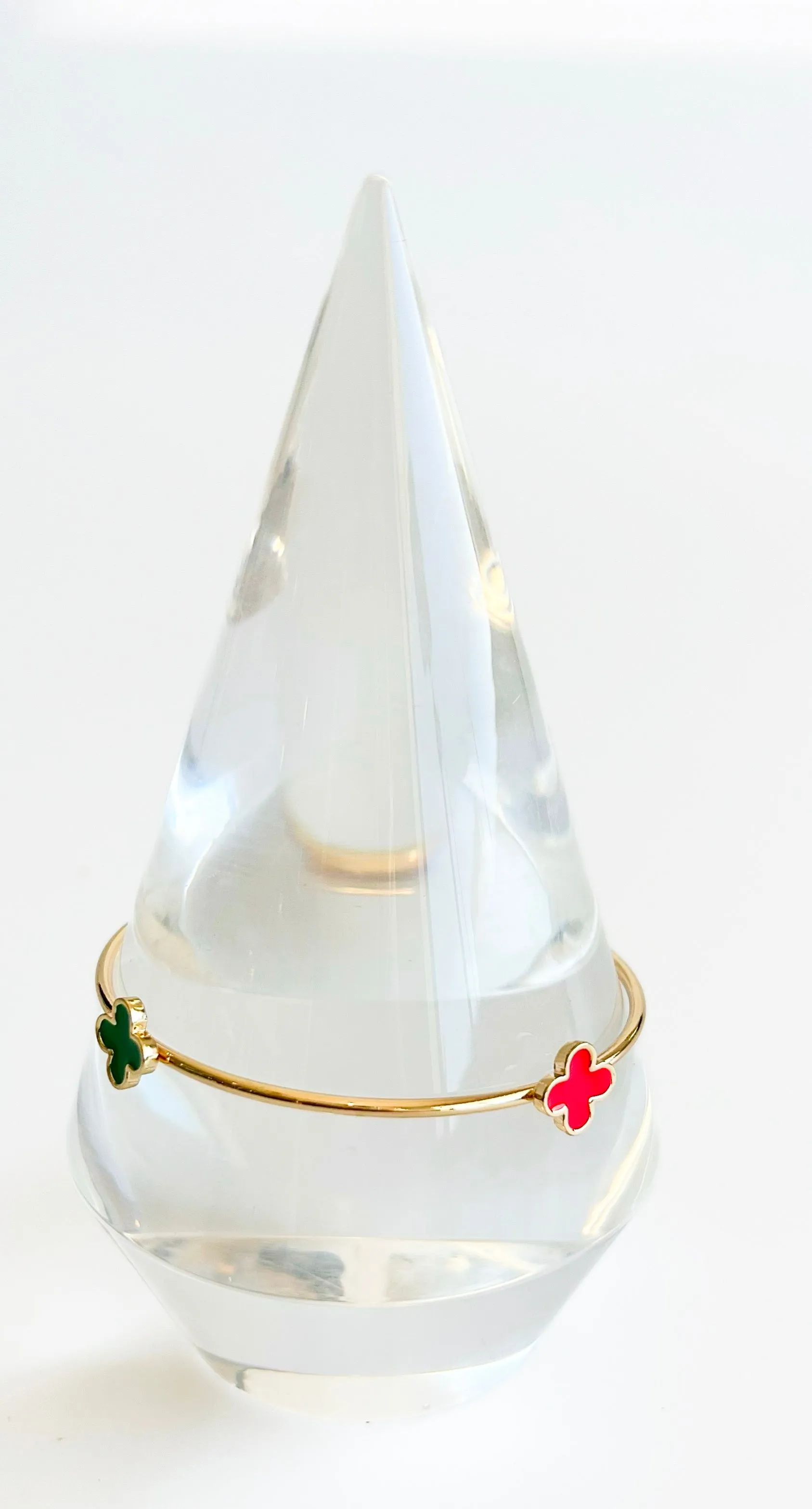 Enamel Quatrefoil Charm Bangle Bracelet - Colorful