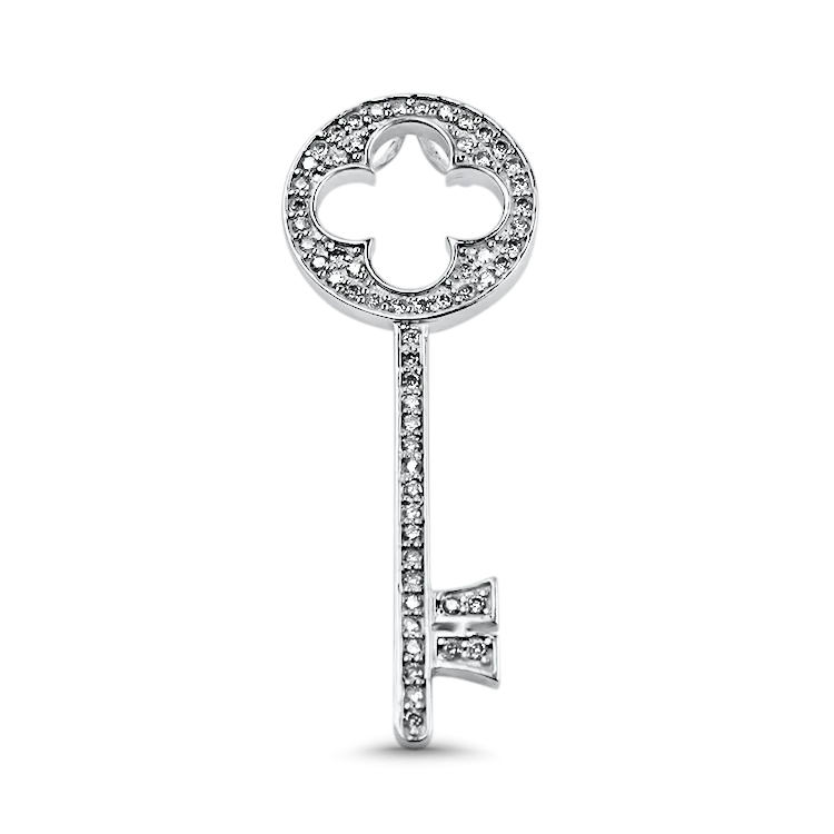 Estate 14K White Gold Diamond Key Pendant