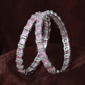 Estele Rhodium Plated Charming Mint Pink American Diamond Bangles with Square Design| Sizes 2:4, 2:6 & 2:8| A Blend of Elegance and Grace