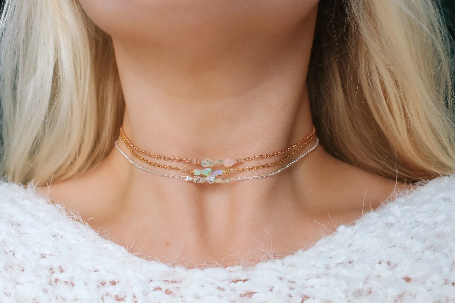 Ethiopian Opal Nugget Choker Necklaces