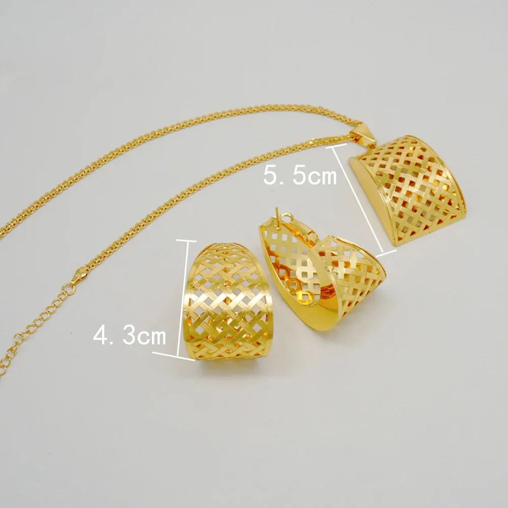Fashion Dubai Ladies Unique Earrings & Necklaces Jewelry Set