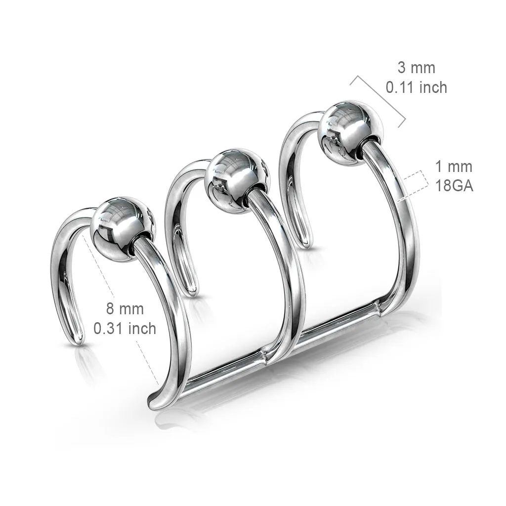 Faux Captive Bead Triple Hoop Non-Piercing Cuff