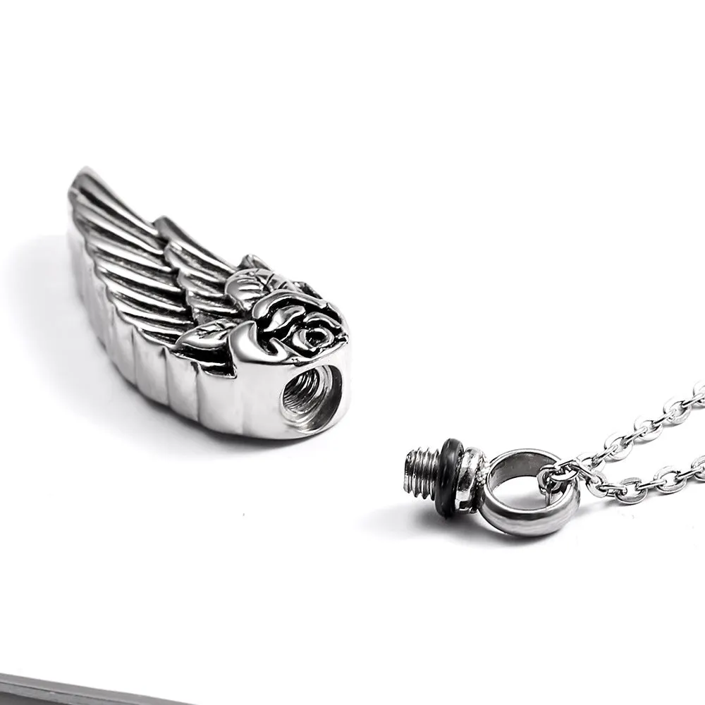 Feather and Rose - Gothic Perfume Bottle Necklace by The Nevermore