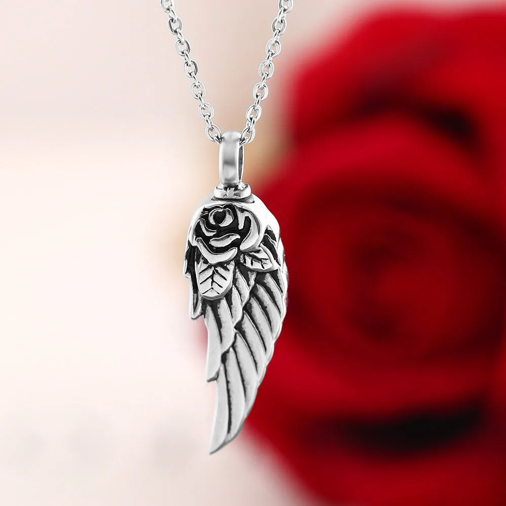 Feather and Rose - Gothic Perfume Bottle Necklace by The Nevermore