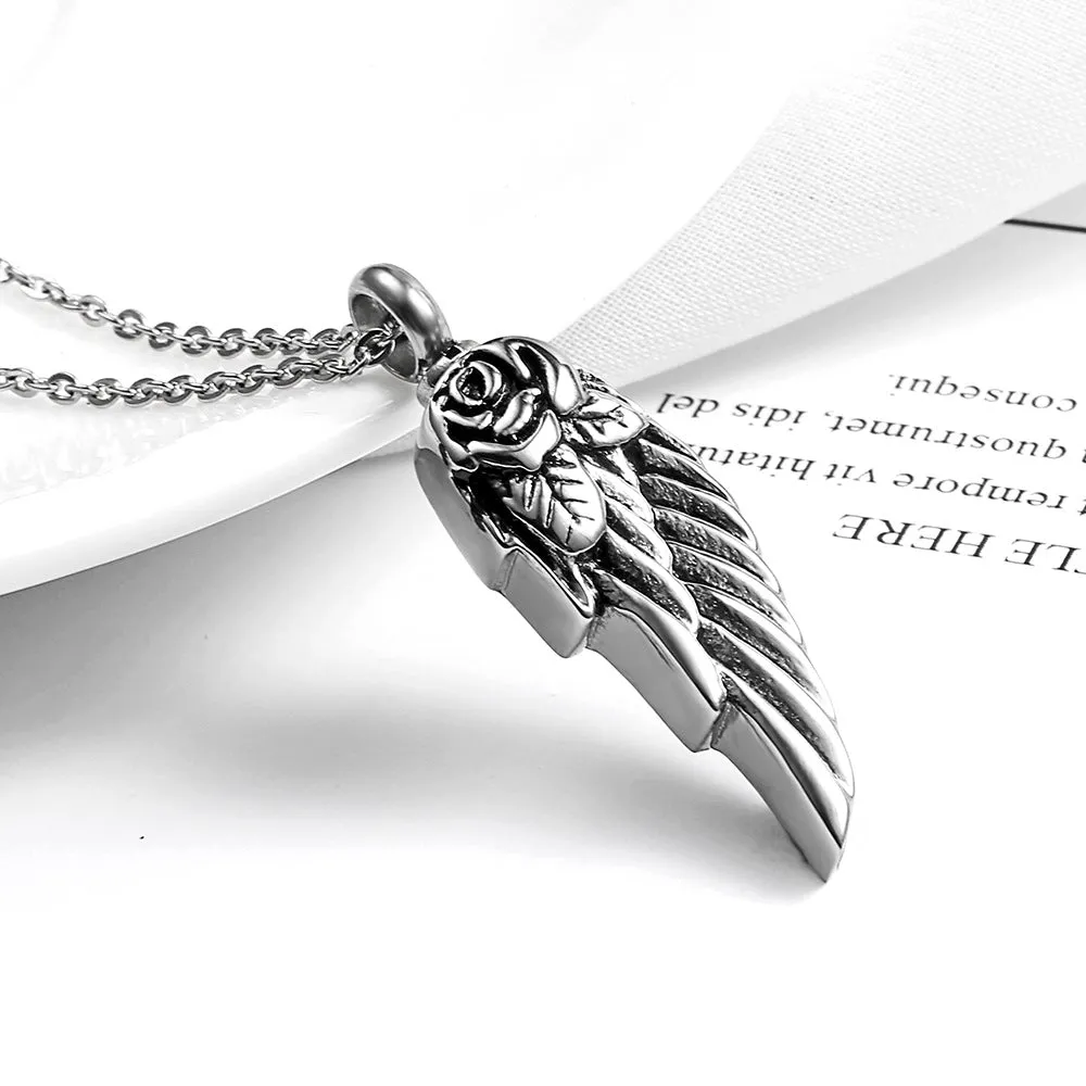 Feather and Rose - Gothic Perfume Bottle Necklace by The Nevermore