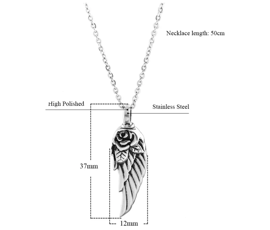 Feather and Rose - Gothic Perfume Bottle Necklace by The Nevermore