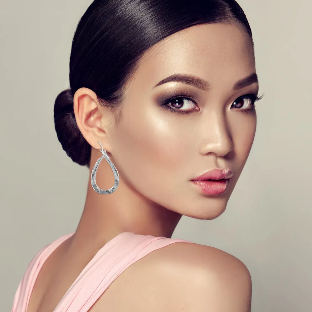 Fine Beaded Caviar Silver Teardrop Earrings