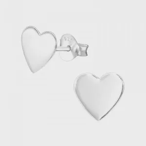 Flat Hearts Silver Stud Earrings