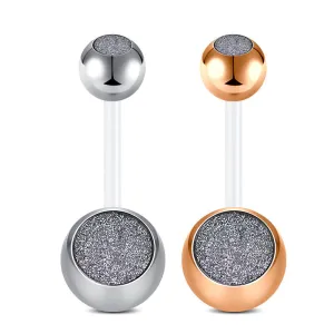 Flexible Belly Buttom Ring 14G Double Sand Glitter Ball 10MM Silver Rose Gold Available