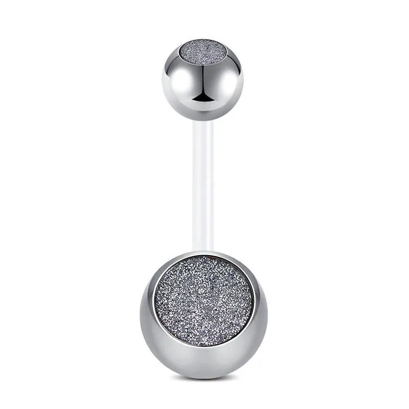 Flexible Belly Buttom Ring 14G Double Sand Glitter Ball 10MM Silver Rose Gold Available