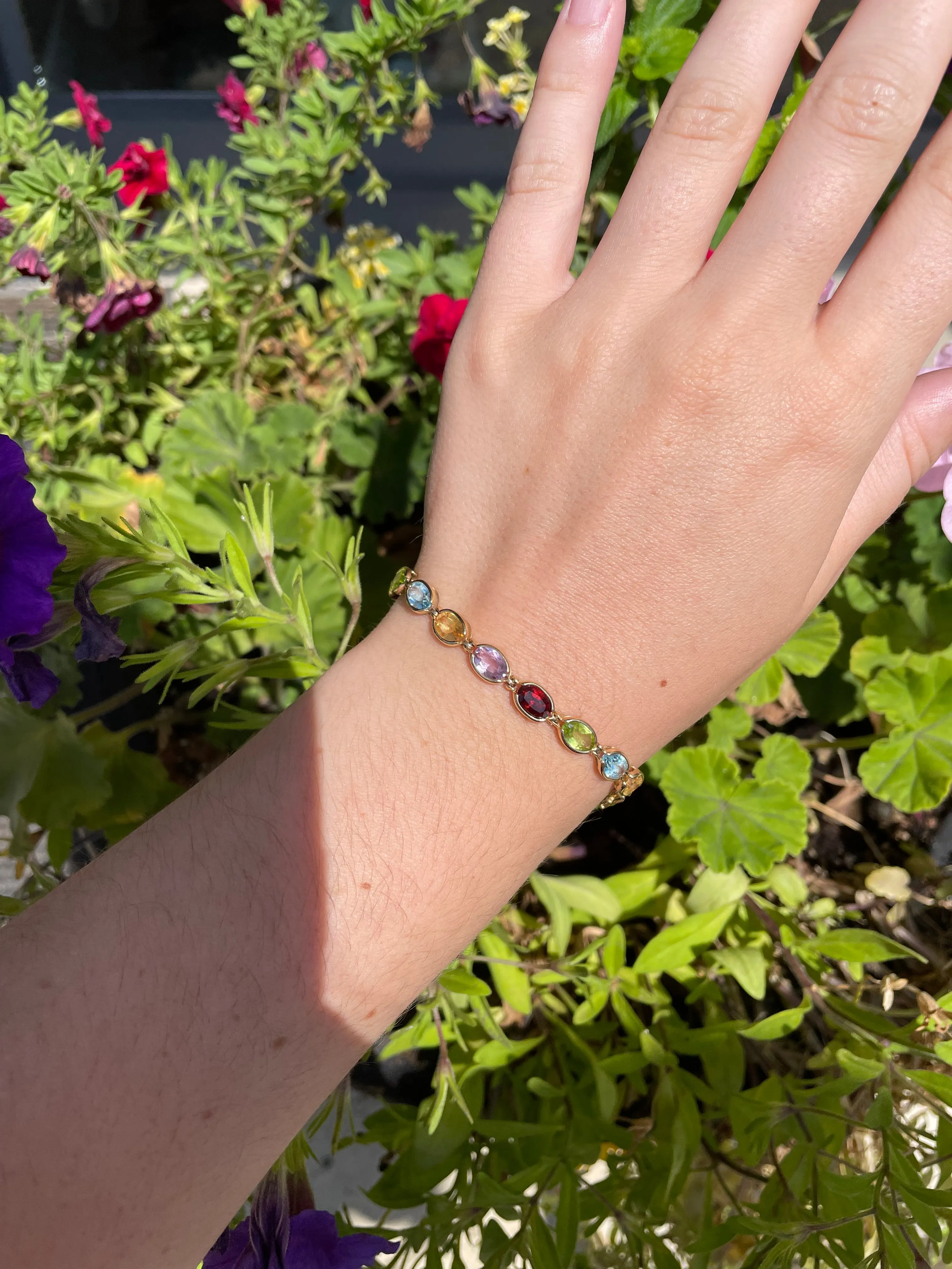 Genuine 14k Multi Semi Precious Stone Bracelet