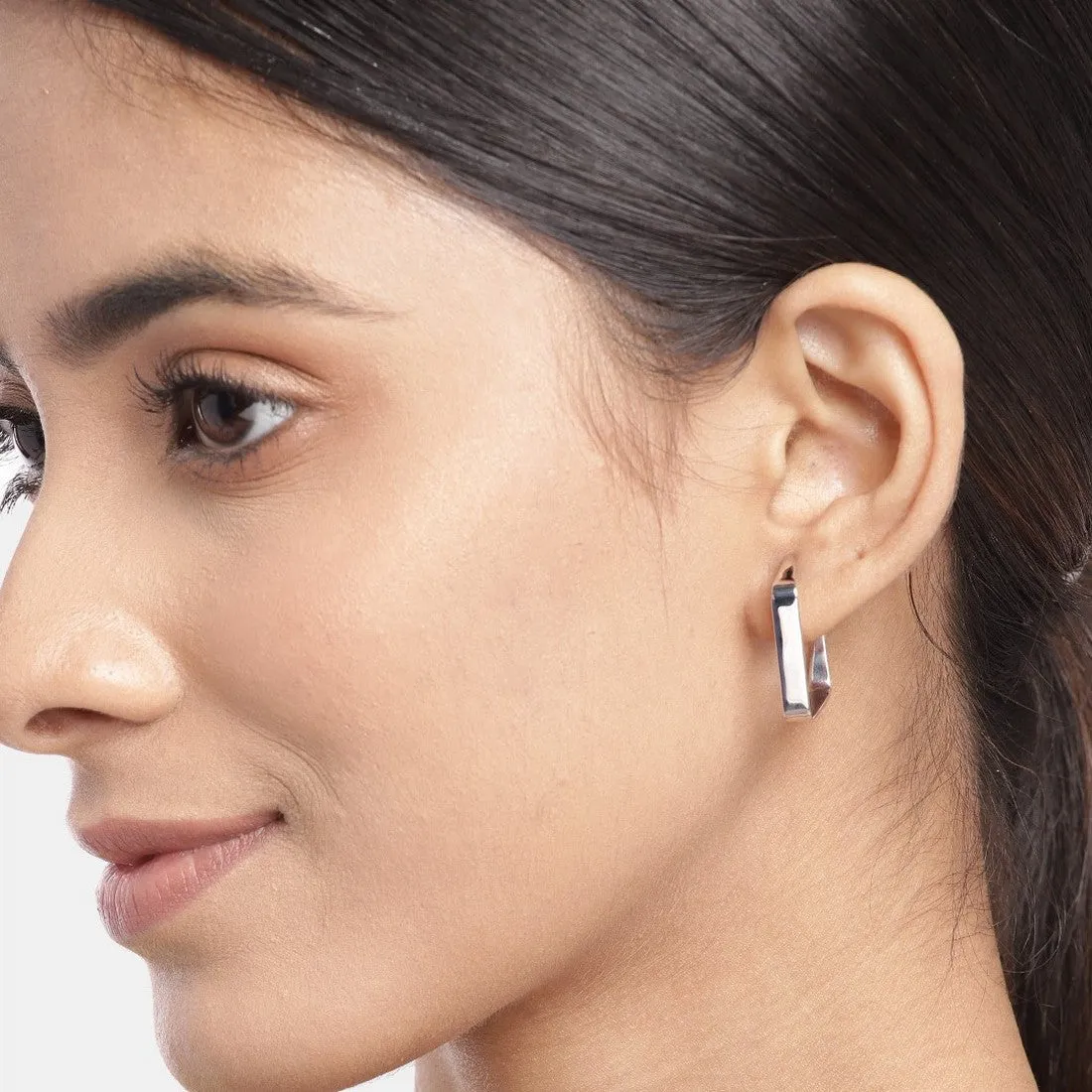 Geometrical Rhodium Plated 925 Sterling Silver Hoops